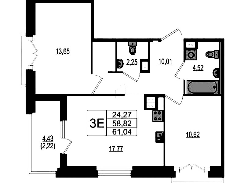 2-комнатная квартира 61.04 м², 3/4 эт., ЖК «Ranta Residence»